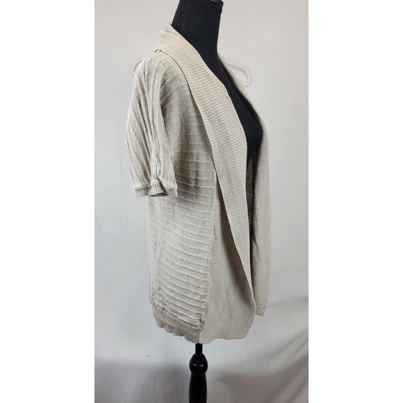 Ann Taylor Linen Blend Open Cardigan Women MP Lightweight Short Sleeve Beige - Picture 1 of 10